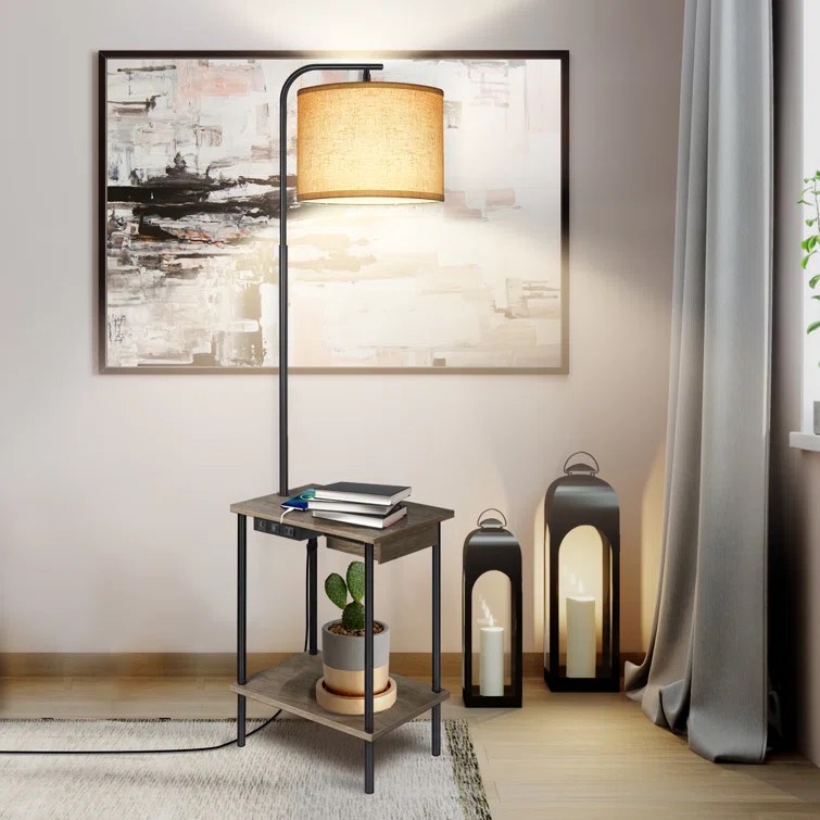 Zulfa 61.77'' Tray Table Floor Lamp with USB and Outlet