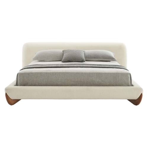 Modrest Fleury - Contemporary Cream Fabric & Walnut Eastern King Bed (incomplete, box 1 of 3 only)