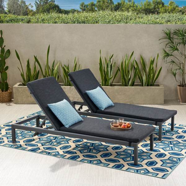 Outdoor Grey Aluminum Chaise Lounge With Dark Grey Cushions