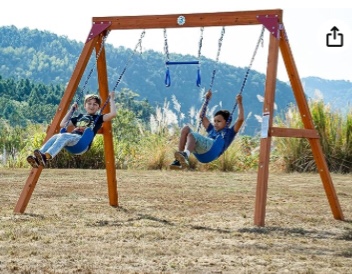 Dolphin Playground DIY Swing Sets for Backyard, Wooden Swing Set Outdoor for Kids with Trapeze Swing Bar and 2 Belt Swings, Heavy Duty Playground Accessories, Suitable for Any Swing Replacements