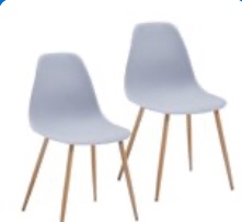 Porthos Home Oban Dining Chairs Set Of 2, Plastic Shell, Iron Legs Grey