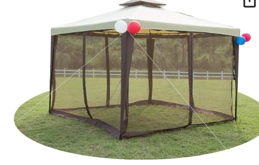 GOJOOASIS Metal Gazebo Outdoor 2-Tier Canopy Party Tent with Mesh Sidewalls 10x10 Beige & Brown( inc poles only)