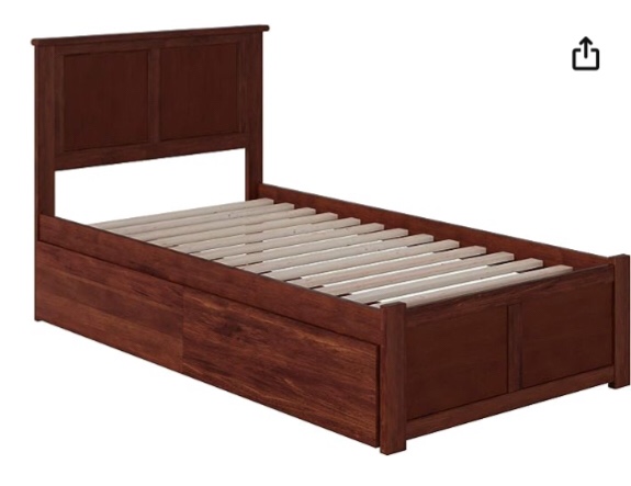 Atlantic Furniture AR8622114 Madison Platform Bed with 2 Urban Bed Drawers, Twin, Walnut( incomplete box 1/3)