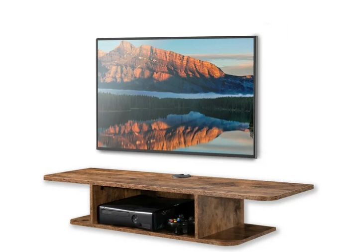 FITUEYES Wall Mounted Entertainment Center 2 Tier Modern Floating TV Stand Media Console, Brown