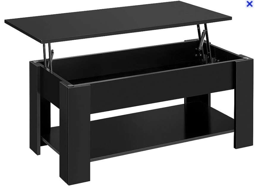 Yaheetech Modern Wood Lift Top Coffee Table w/Hidden Compartment and Storage Shelf Cabinet for Living Room Reception Room Office, Pop-Up Storage, Minimalist Basic Accent Center Table, Black( incomplete box 2/2)