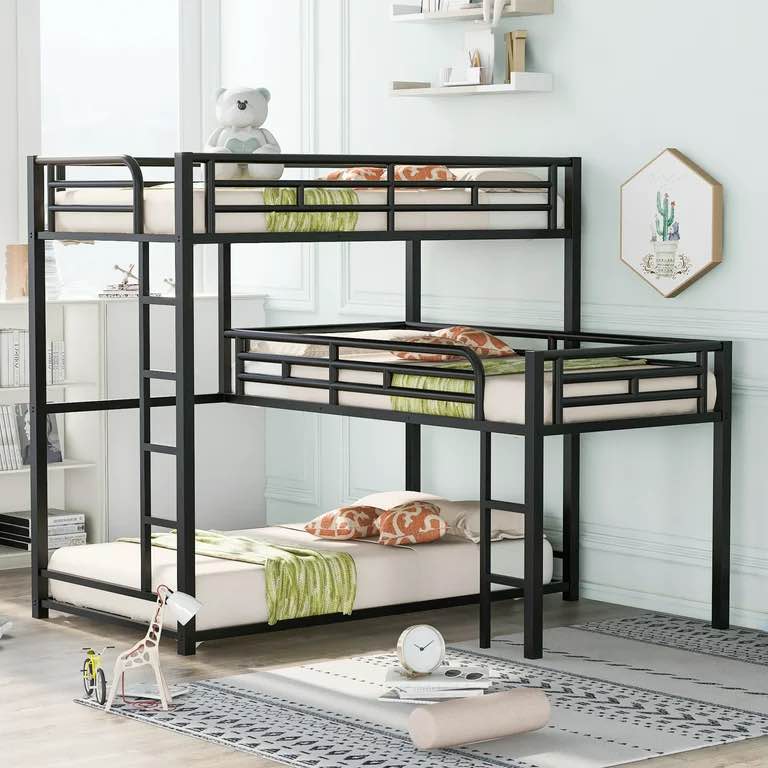 Euroco Metal Twin 3-in-1 Triple Bunk Bed for kids Room, Black( incomplete box 1/2)