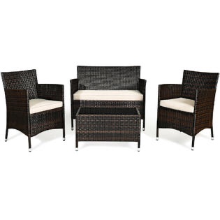 Costway 4PCS Rattan Patio Furniture Set Cushioned Sofa Chair Coffee Table Garden( incomplete box 1)