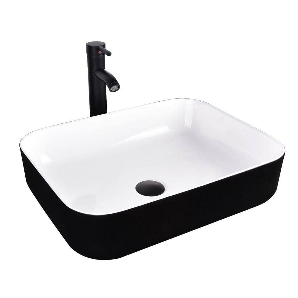 Black Ceramic Rectangular Vessel Sink with Black Faucet (sink basin only)
