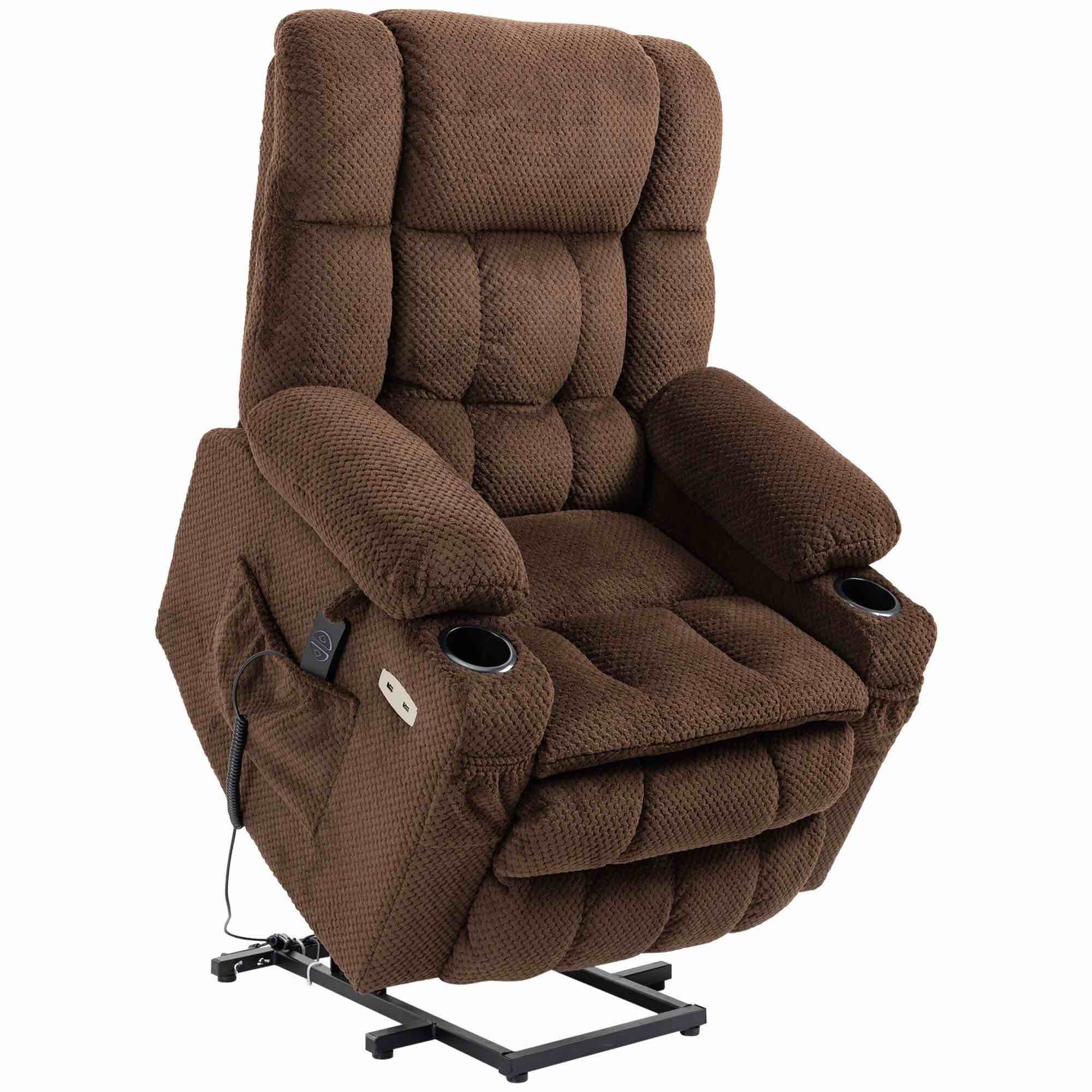 HOMCOM Power Lift Chair, Fabric Upholstered Recliner Sofa Chair for Elderly with USB Ports, Cup Holders, Remote Control, and Side Pockets, Brown (similar to stock photo)