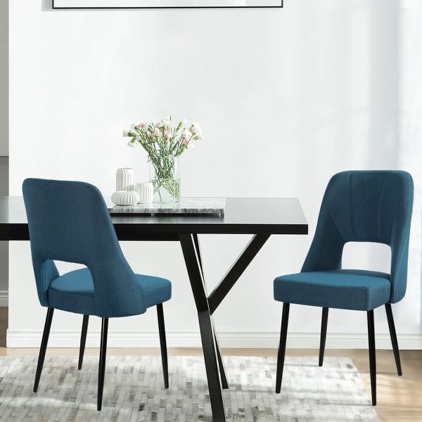 Modern Linen Upholstered Dining Chairs Set of 2 with Metal Legs Brand: Lucky Monet