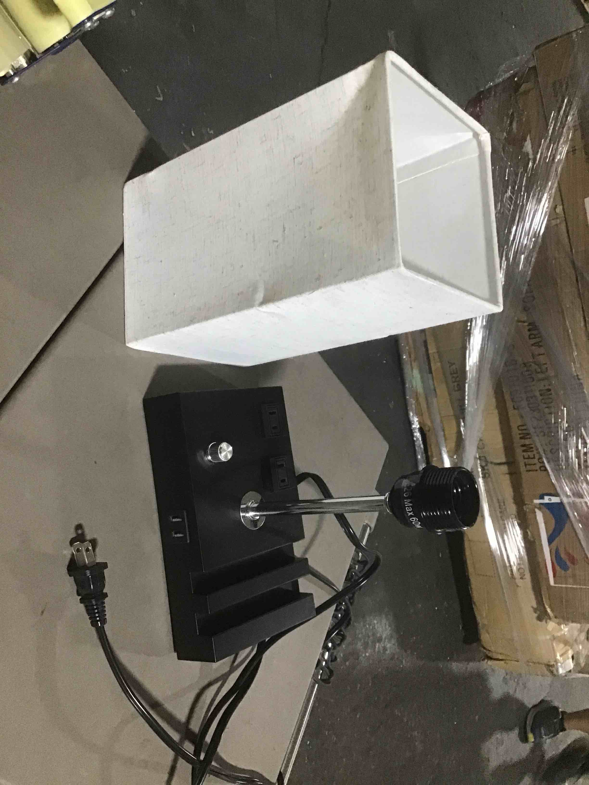 small black nightstand table side lamp with 2 outlets and 2 usb charging ports