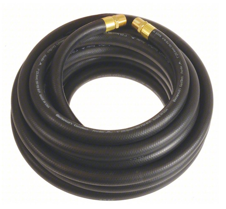 CONTINENTAL Air Hose: 1 in Hose Inside Dia., Black, Brass 1 in MNPT x Brass 1 in MNPT, 25 ft Hose Lg