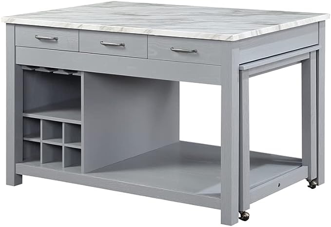 Furniture of America Olive Gray Wood Extendable Kitchen Island
