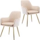 Modern Dining Chair Beige Velvet Upholstered Dining Chairs With Arms (Set of 2)