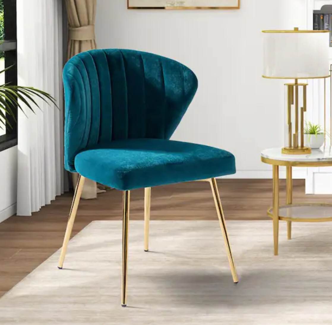 Luna Teal Velvet 20 in.W x 19.5 in.D x 29 in.H Tufted Wingback Side Chair with Metal Legs
