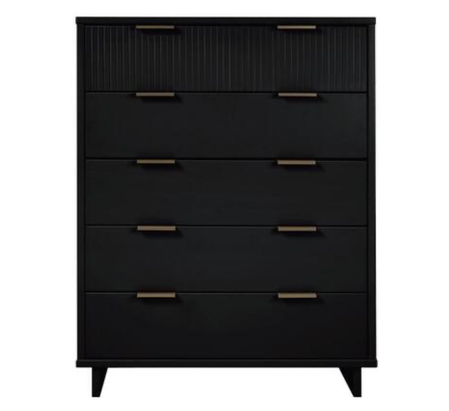 Granville Collection DR-5022 45.27" Modern Tall Dresser with 5 Full Extension Drawers in Black(Incomplete Box 2/2)