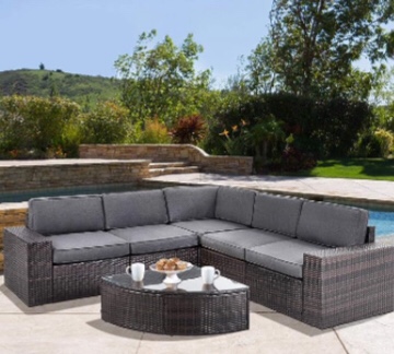 Patiomore 6 Pieces Outdoor Patio Furniture Sets, All-Weather Wicker Rattan Chair Conversation Sectional Sofa with Tempered Glass Table, Grey(Incomplete Box 1)