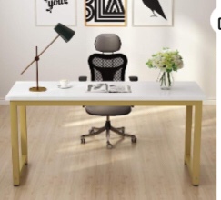 Tribesigns Computer Desk, 63 inch Large Office Desk, Study Writing Table for Home Office, Easy Assemble, White Gold