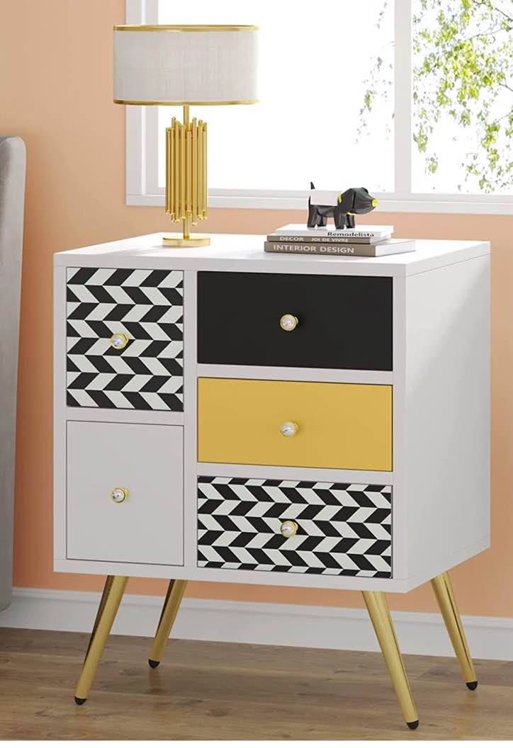 Tribesigns Nightstand, Modern Colorful Bedside End Table With 5 Drawers