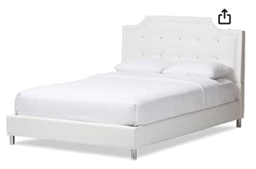 Baxton Studio BBT6376-White-Queen Bed with Upholstered Headboard, Queen, White( incomplete box 1/3)