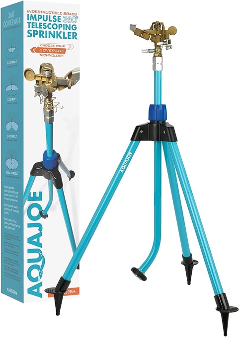 Aqua Joe AJ-IST39BM Indestructible Series Brass Impulse Sprinkler w/Extendable Tripod up to 39 Inches