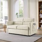 ERYE 3-in-1 Loveseat Futon Sofa Convertible Queen Size Bed with Pull Out Sleeper Couch Bed & Reclining Backrest for Living Room Furniture Sets Sofabed, Beige Twin Velvet Side Pockets