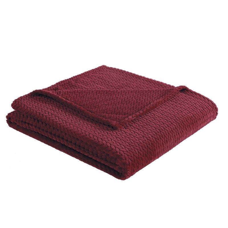 Victoria Herringbone Jacquard 50 x 60 Plush Throw. Burgundy 