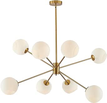 BOKT Mid Century Modern Chandelier 8- Lights Magic Bean Molecular Chandelier Globe Chandeliers Light Fixture for Living Room Restaurant Kitchen Island E26 Base (Gold, 8 Lights)