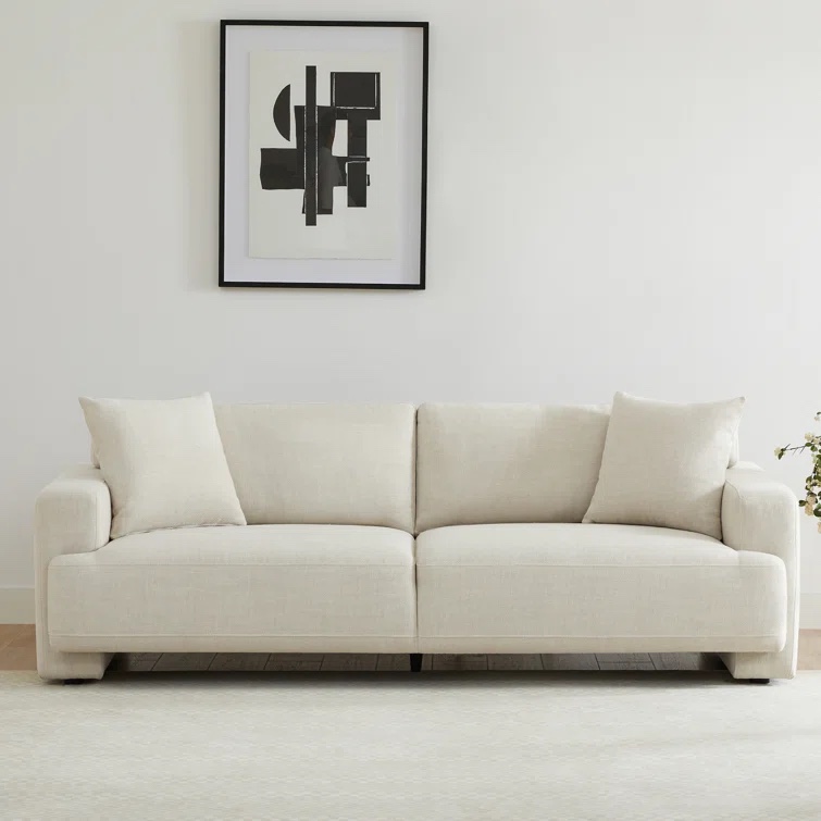 Naba 90'' Upholstered Deep Sofa With Square Arms - Luna Cream Performance Fabric