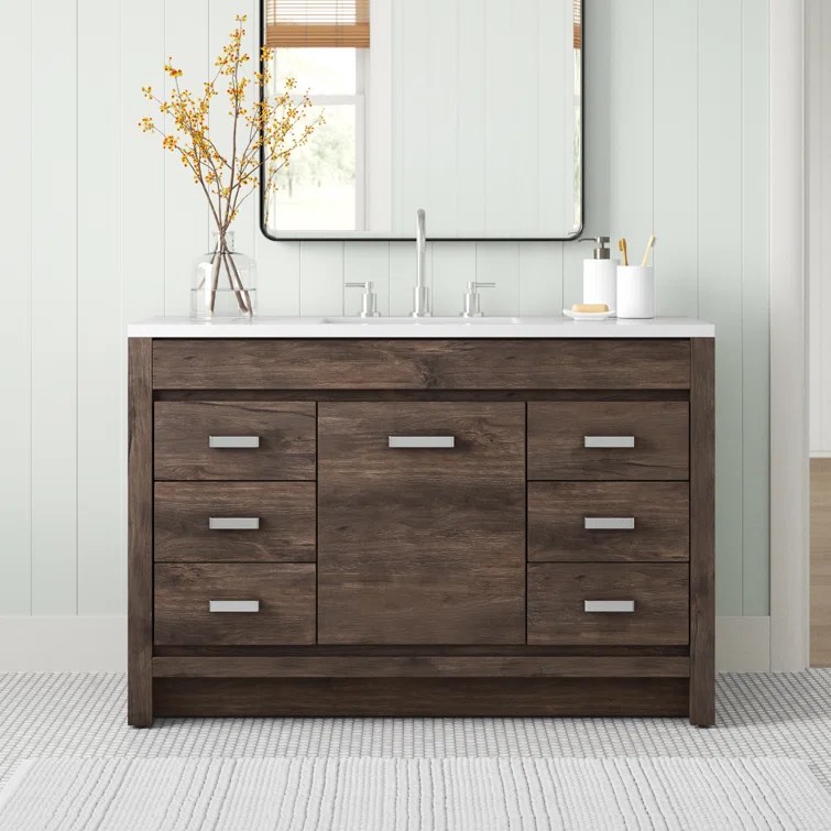 Aytes 48.25'' Single Bathroom Vanity with Cultured Marble Top - Vintage Oak