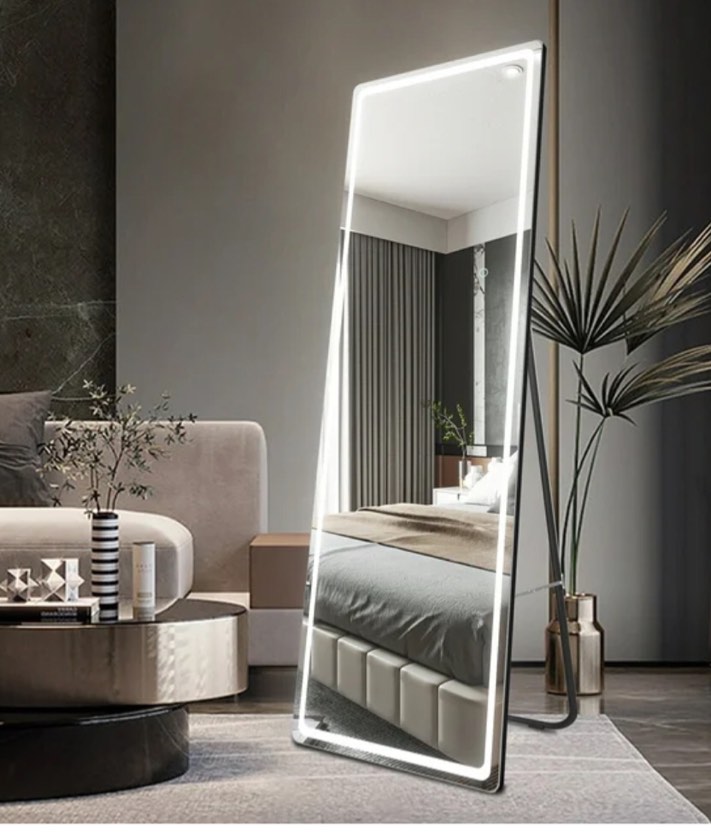 Lvifur 63"x20" LED Full Length Mirror,Full Body Mirror with Stand Floor Mirror Standing Mirror Wall-Mounted Mirror Hanging or Leaning Against Wall Aluminum Alloy Frame,Black