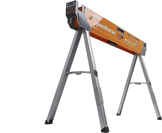 Bora Portamate Speedhorse Sawhorse - Single Piece Table Stand with Folding Legs, Metal Top for 2x4, Heavy Duty Pro Bench Saw Horse for Woodworking, Carpenters, Contractors, PM-4500