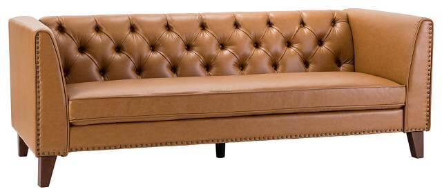 SFYJH0385-CAMEL-A 83" Classic Transitional Sofa With Vegan Leather, Camel / INCOMPLETE / BOX 1 OF 2 ONLY