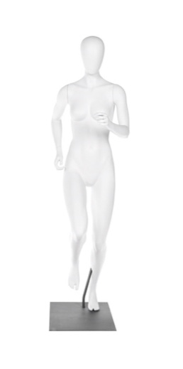 FUSION SPECIALTIES RITA SIZE 4 FULL FEMALE RUNNING MANNEQUIN / EGGHEAD WITH EARS / BRIGHT WHITE SATIN / MANNEQUIN ONLY / BASE SOLD SEPARATELY 
