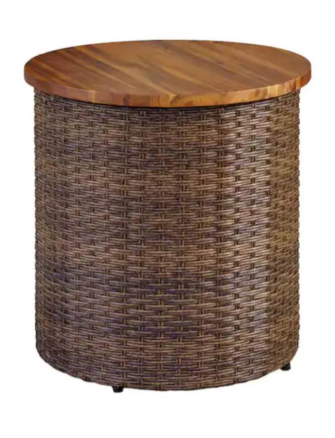 Bayberry Round Metal Outdoor Side Table with Acacia Wood Top