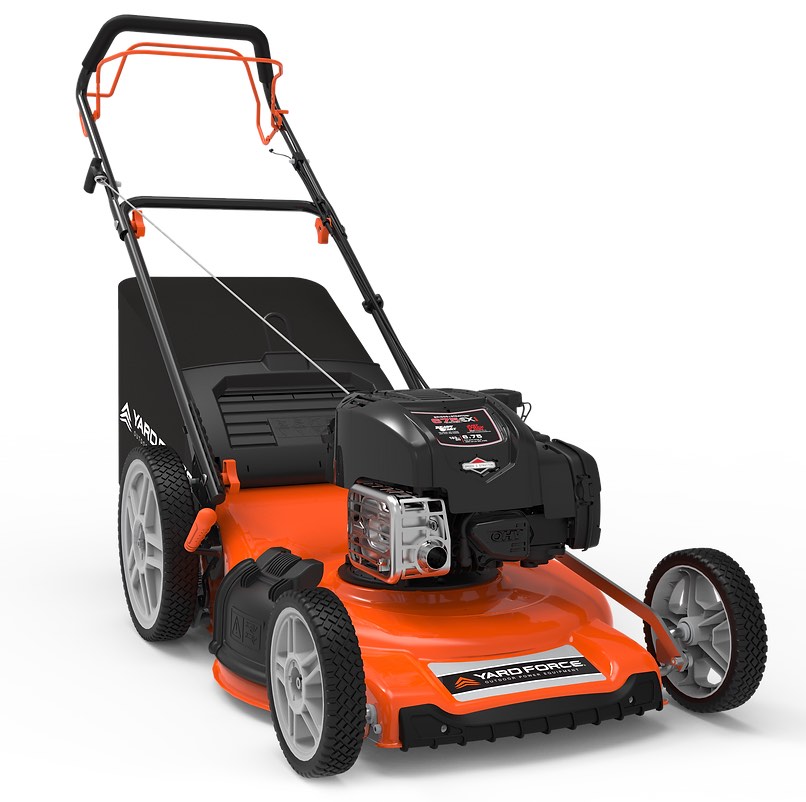 The Yard Force YF22-3N1SPVS-SC RWD self-propelled mower is powered for performance with a Made in USA Briggs & Stratton
