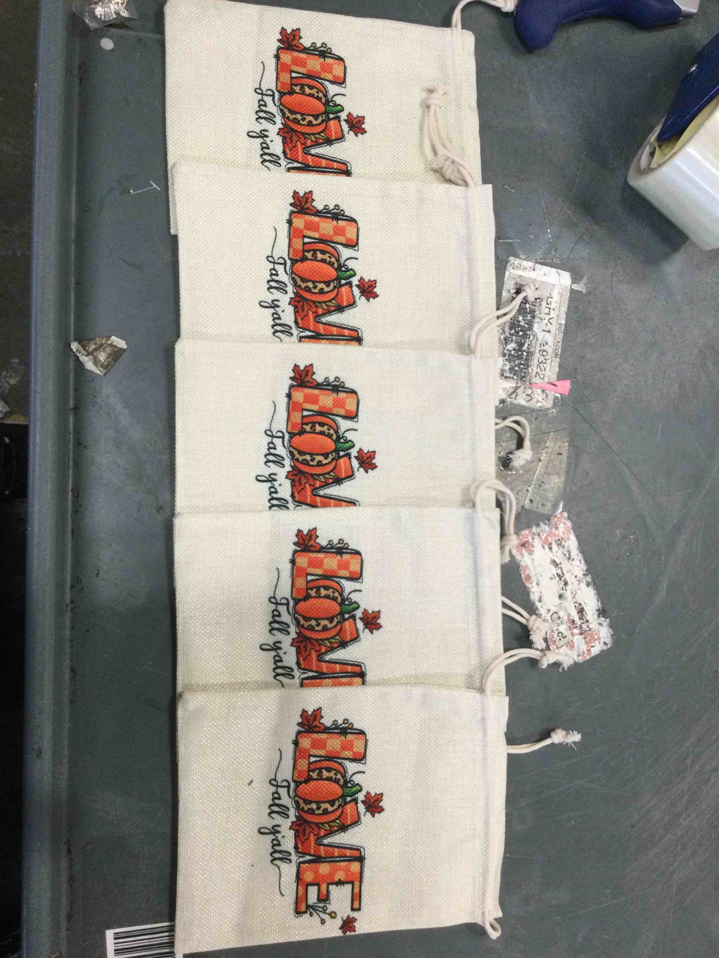 5 Pack of Pull String Bags, “Love Fall Y’all”