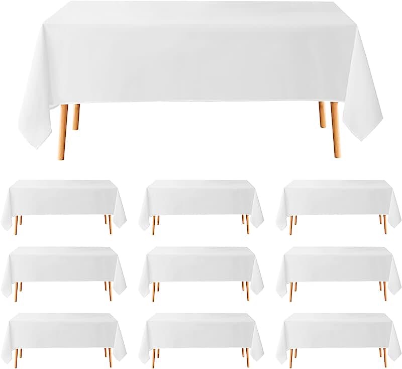 Aocoz White Tablecloth 90x132 Inch 10 Pack Rectangle Tablecloths Stain Resistant Decorative Washable Polyester Table Cloth for Dining Table Banquets Buffet Parties and Wedding