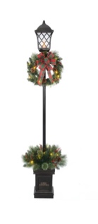 Holiday Time Pre-Lit Indoor Outdoor Christmas Planter with Lighted Lamp Post, 6-foot Clear