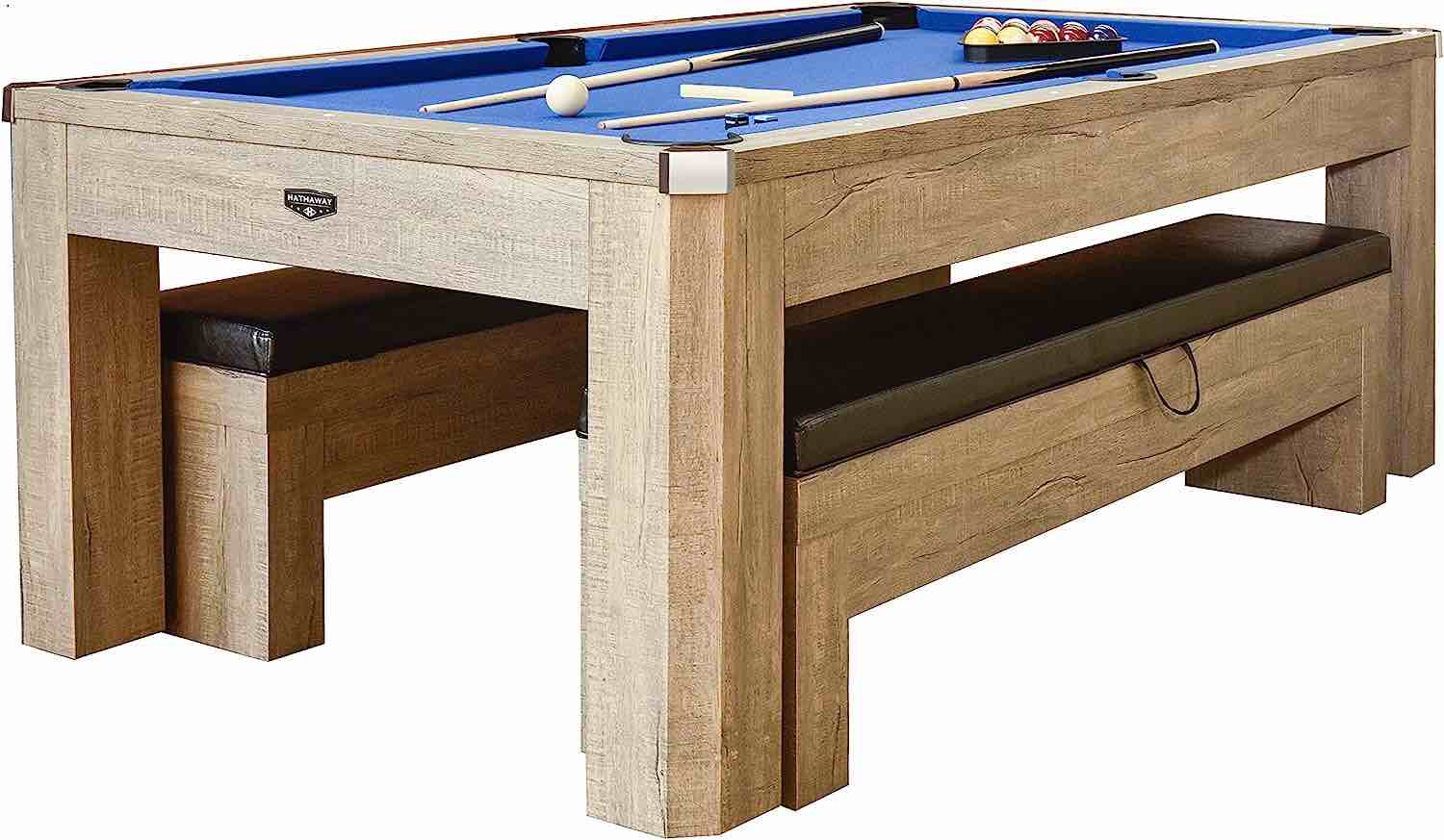 Hathaway Newport 7-ft Pool Table Tennis Combination with Dining Top, Two Storage Benches with Accessories (incomplete, box 1 of 2)