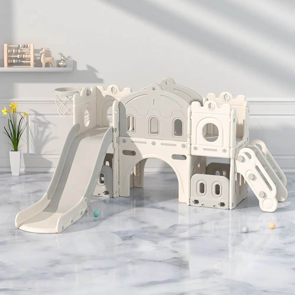 Children's Indoor Slide Home Toy Multi-Function Slide Swing L-Shaped Tower + Ball Frame + Fully Enclosed Aisle Large Combination (incomplete, box 1 of 2)
