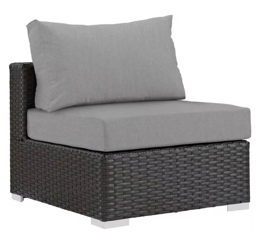 Sojourn Patio Fabric Sunbrella Wicker Armless Middle Outdoor Sectional Chair with Canvas Gray Cushions