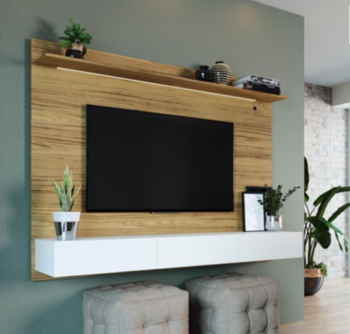 Naomi Home Bliss Wall-Mounted Entertainment Center, Natural/White