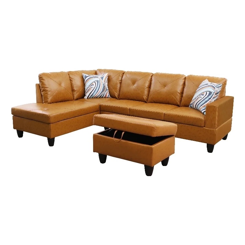 Starhome L Shaped Ginger Couch with Ottoman(Pillows Included) Microfiber INCOMPLETE ( right arm sofa only)