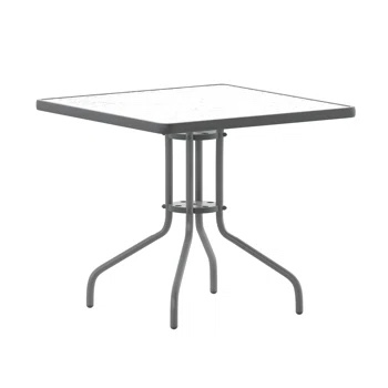 Amlie Square Tempered Glass Metal Table with Smooth Ripple Design Top