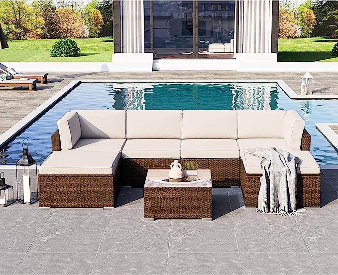 brown wicker sectional corner with sunbrella canvas 5453(incomplete box 2/3)(stock photo similar but not exact)