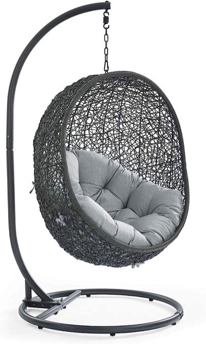 Modway Hide Wicker Rattan Outdoor Patio Porch Lounge Egg Swing Chair Set with Stand in Gray (Incomplete) 