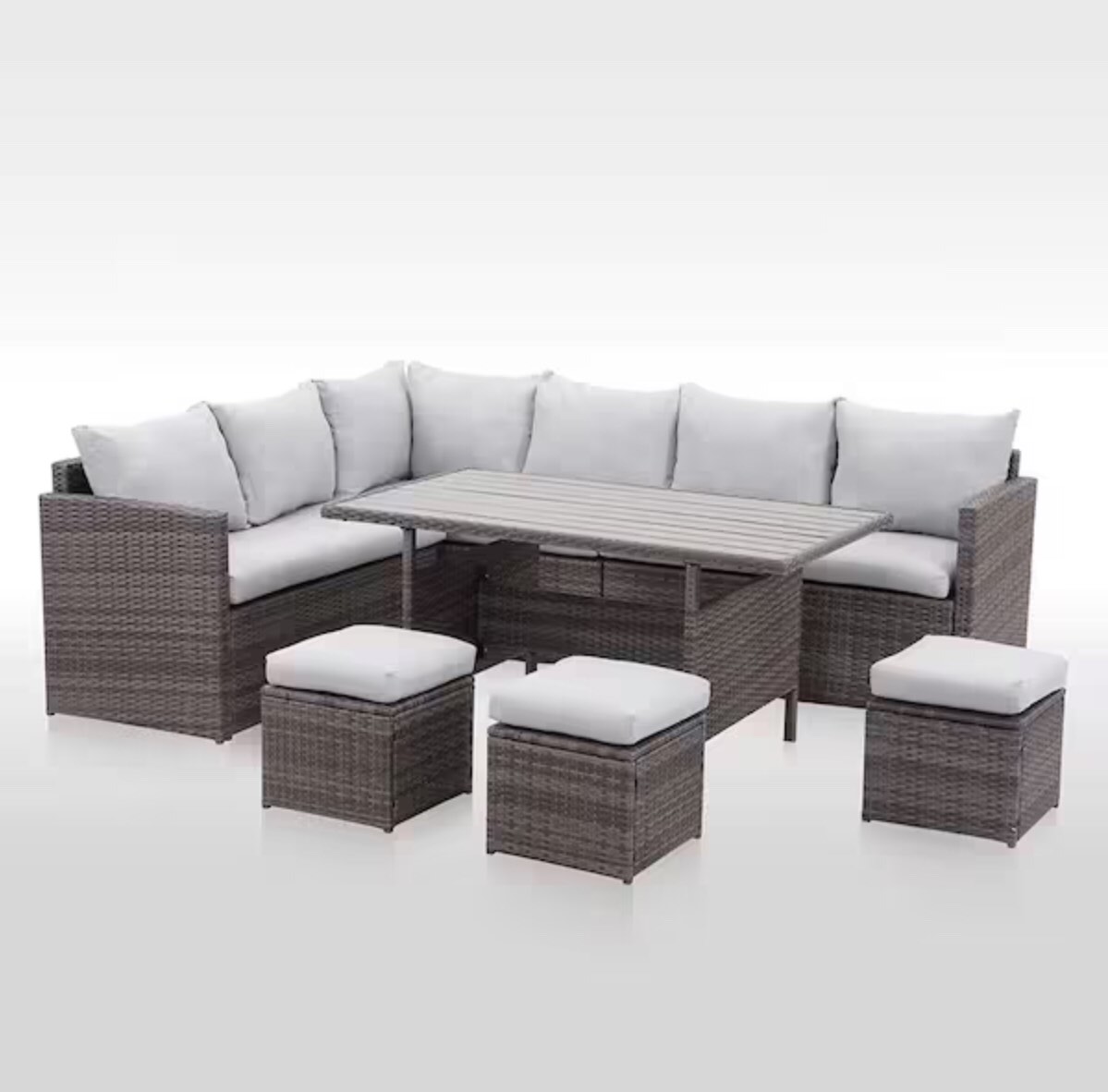 SUNVIVI 7-Piece PE Rattan Wicker Patio Dining Sectional Cushions Sofa Set in Grey (Incomplete, Box 1/4 Only)