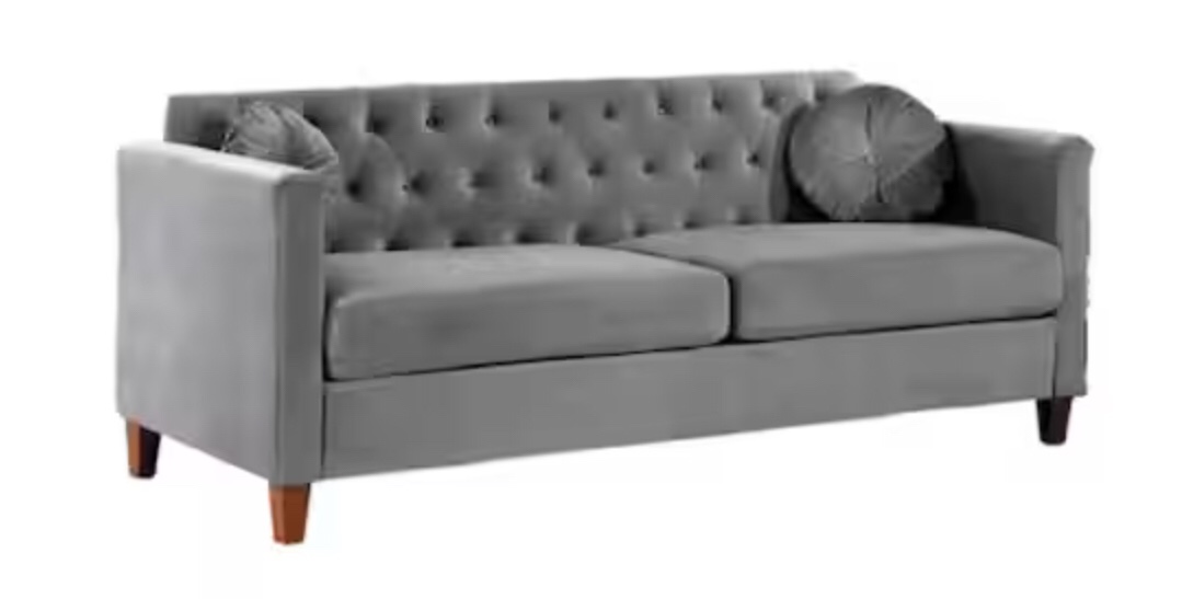 US Pride Furniture Lory 79.5 in. Grey Velvet 3-Seats Lawson Sofa with Square Arms (Incomplete, Box 2/2 Only)