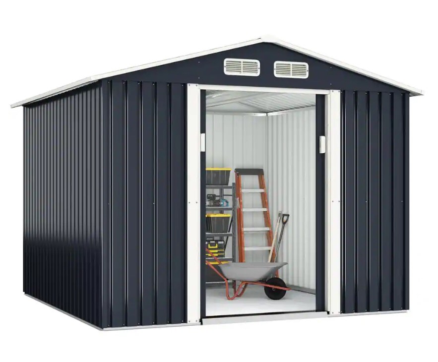 8.4 ft. W x 8.4 ft. D Outdoor Storage Building Metal Storage Shed Garden Tool Storage with Sliding Door (70.56 sq. ft.)(incomplete, box 2 of 3)